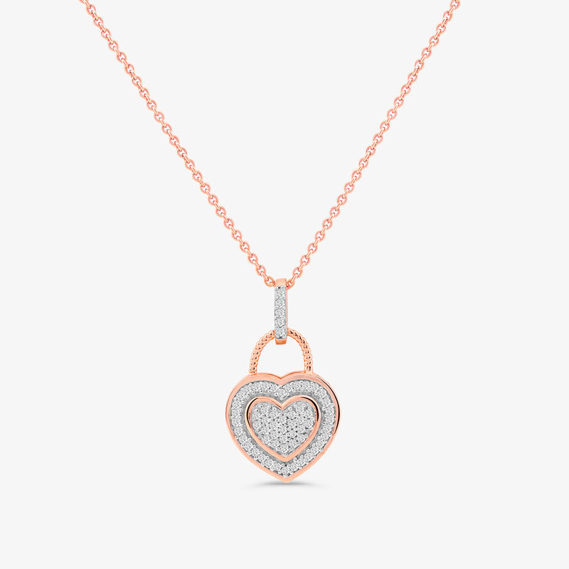 Keemti Jewels' Vanya Heart Halo Diamond Necklet: rose gold heart padlock pendant outlined with diamonds.