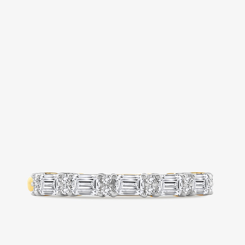 Keemti Jewels' Gridline Emerald Cut Diamond Band features alternating diamonds on an elegant band, shown on a white background.