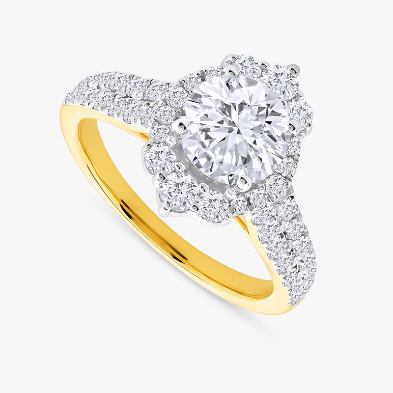 Keemti Jewels' Royal Bloom Diamond Bridal Ring features a large diamond and sparkling band, symbolizing love.
