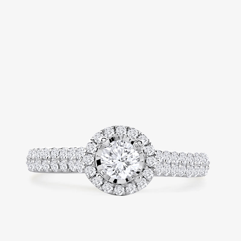 The Keemti Jewels Timeless Halo Of Love Diamond Ring dazzles with a round center stone and double halo.