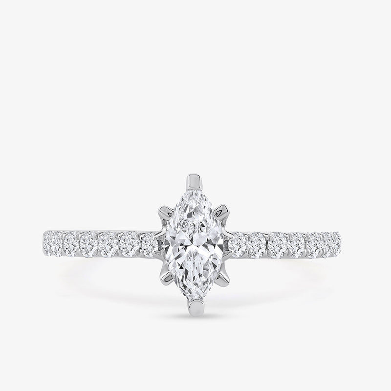 The Forever Marquise Of Love Diamond Ring by Keemti Jewels features a marquise center and round diamonds on white gold.