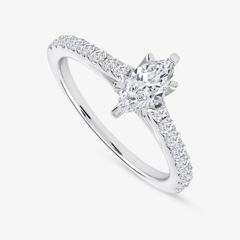 The Keemti Jewels Forever Marquise Of Love Diamond Ring features a marquise diamond with timeless accents in white gold.