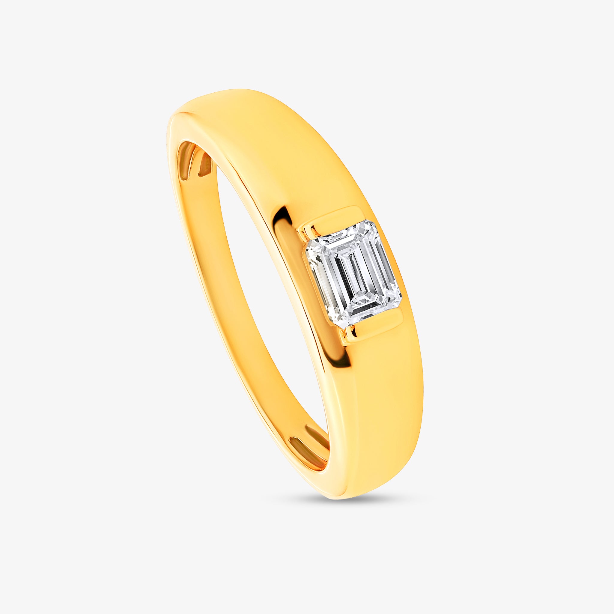 The Classic Solitaire Mens Ring by Keemti Jewels features a gold band and emerald-cut diamond for modern minimal style.