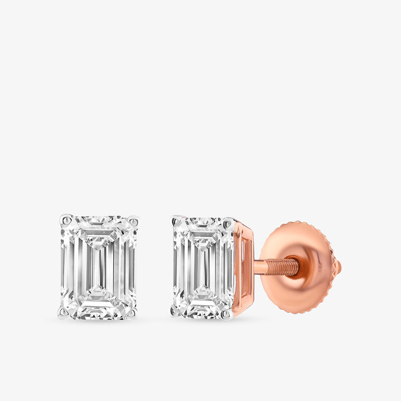 Keemti Jewels EMERALD Solitaire Stud Earrings in rose gold with screw-back posts—a timeless jewelry piece.