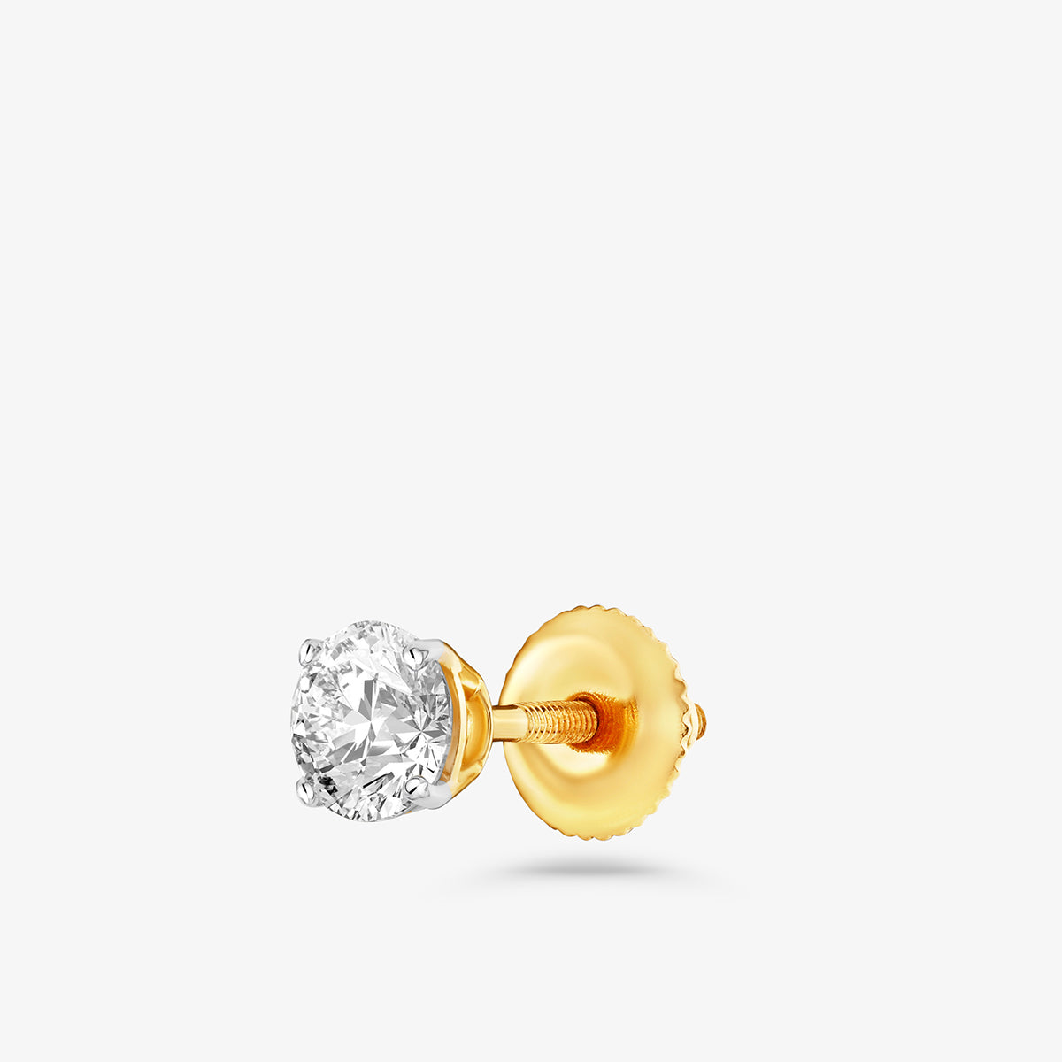 Keemti Jewels TIMELESS Solitaire Stud Earring with a sparkling stone in a four-prong setting on white background.