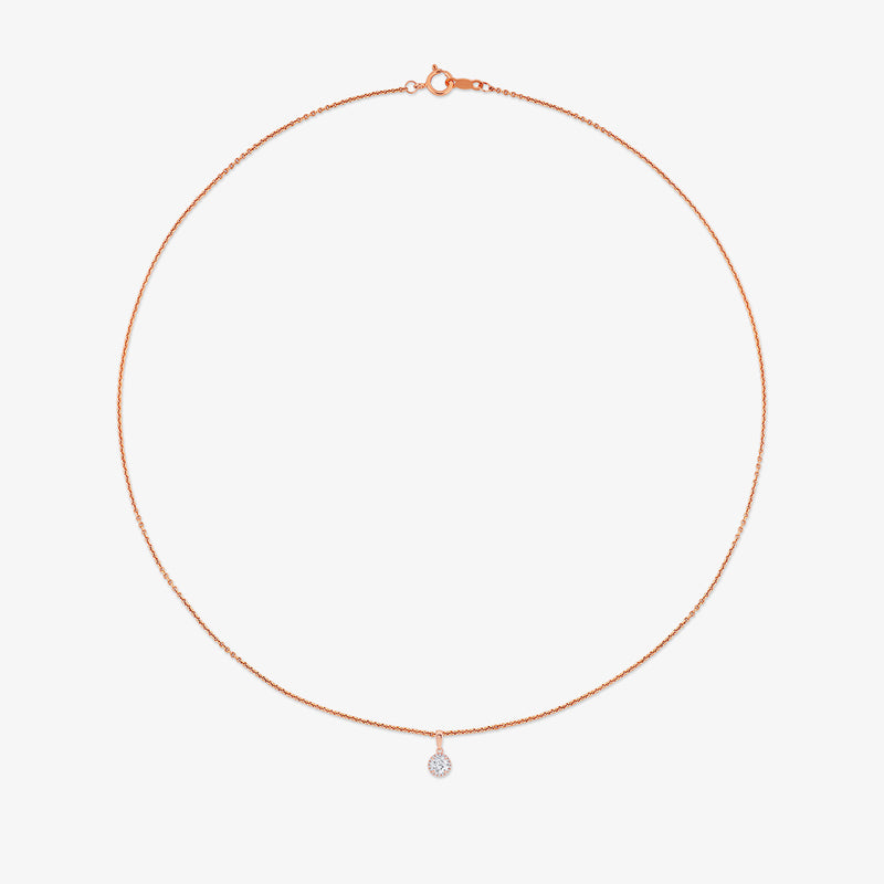 AURELIA Round Halo NECKLET by Keemti Jewels: rose gold, round halo diamond pendant, ideal for everyday elegance.